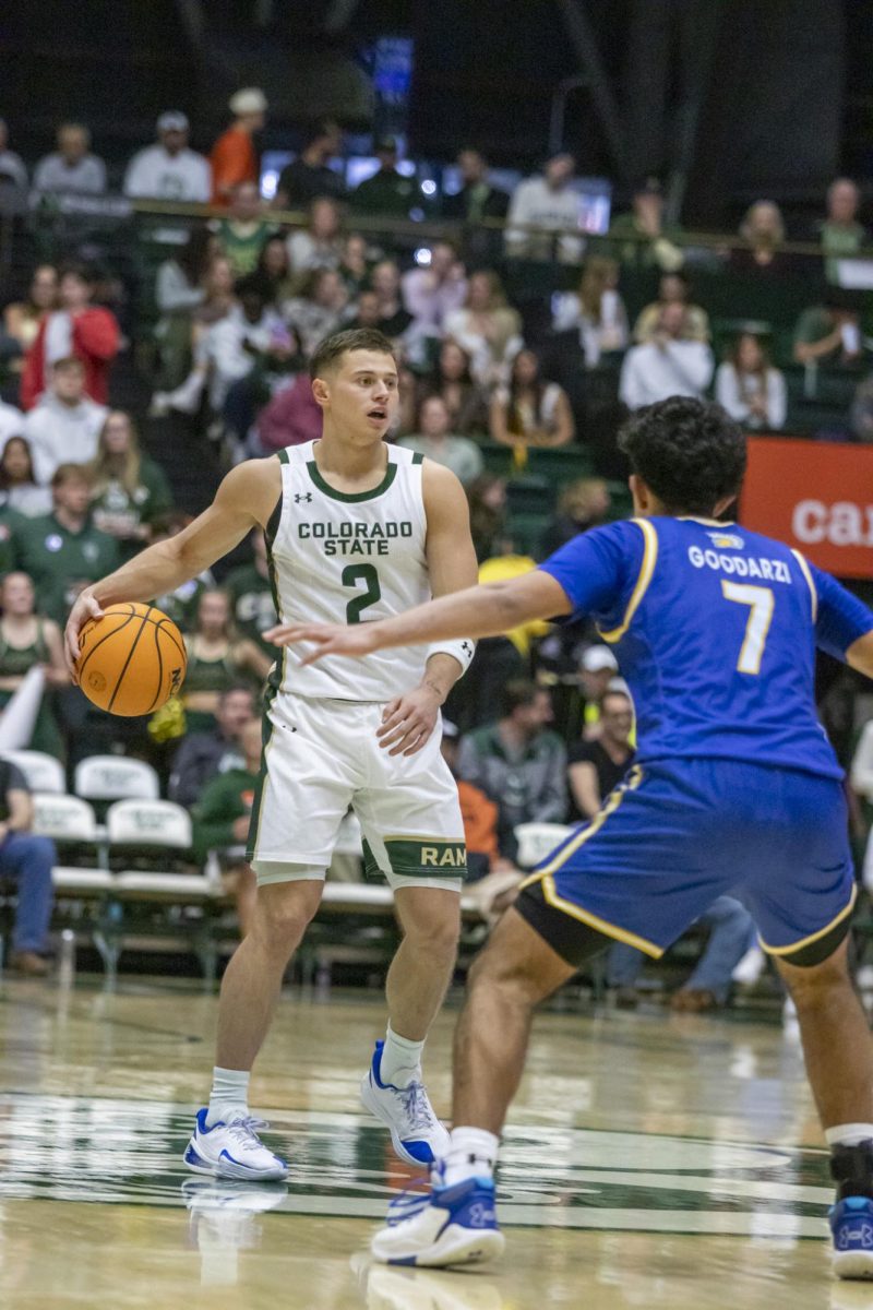 Colorado State University men's basketball guard Brandon Rechsteiner (2) dribbles the ball during CSU's game against San Jose State University Feb. 7.