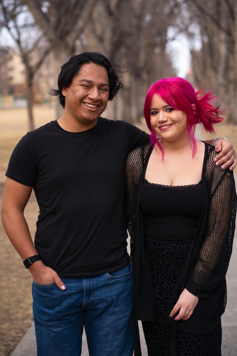 Mars Callanen and Jo Harlan pose for a photo on The Oval at Colorado State University Sunday, Feb. 8. 