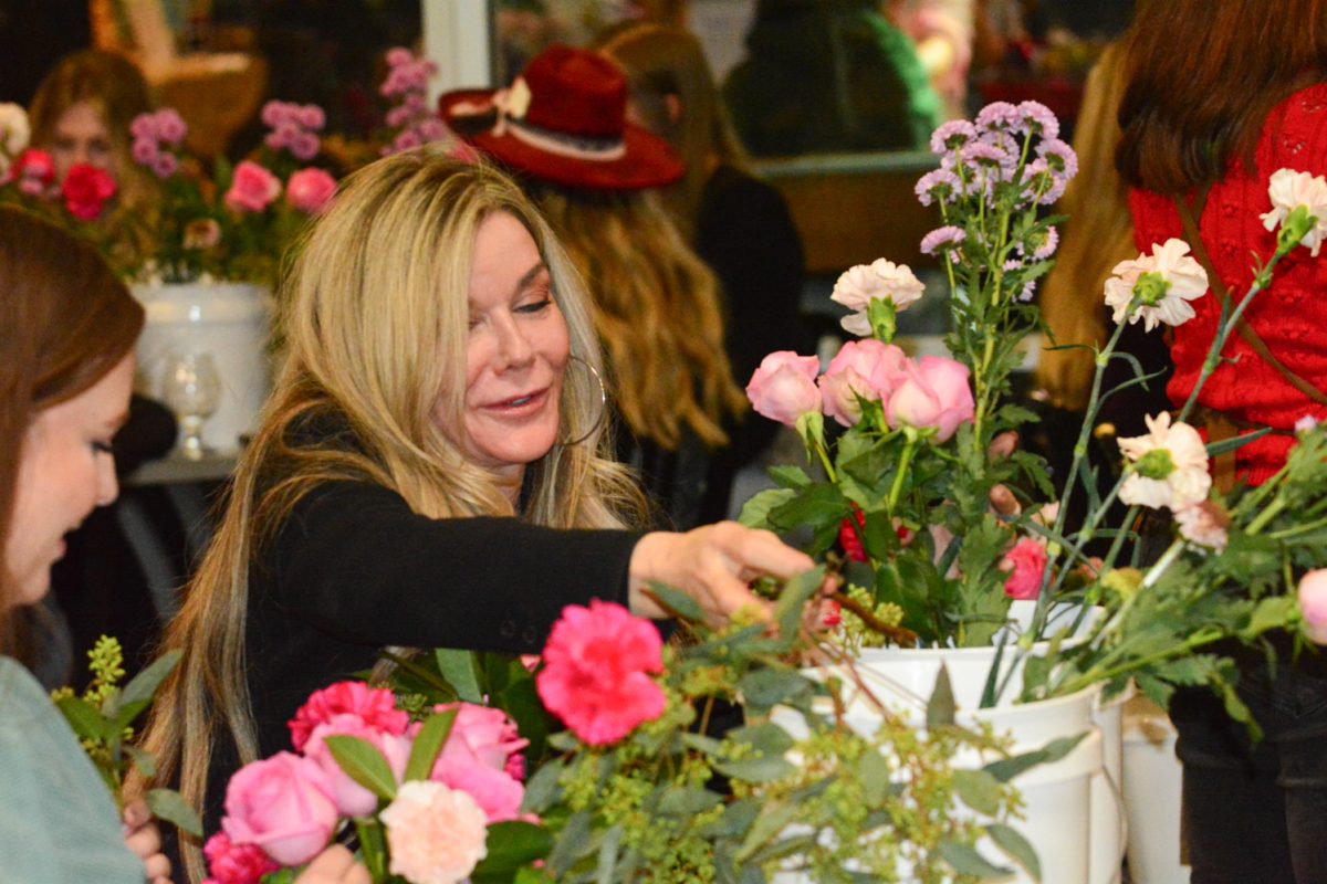 Heidi Balcomb arranging flowers with her daughter Lauren Curtis Feb. 13. "She gave this to me for a gift" Heidi states as to why her and her daughter came to the Galentines  Floral Workshop at Breckenridge Brewery. 