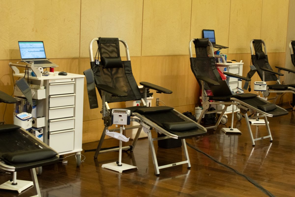 Blood donation chairs are lined up in one of the Lory Student Center Ballrooms, in preparation for the Garth Englund Blood Center’s blood drive, Feb. 18. This was the Center’s first blood drive at Colorado State University. Donated blood will stay here in the local community; a manifestation of Rams helping Rams.