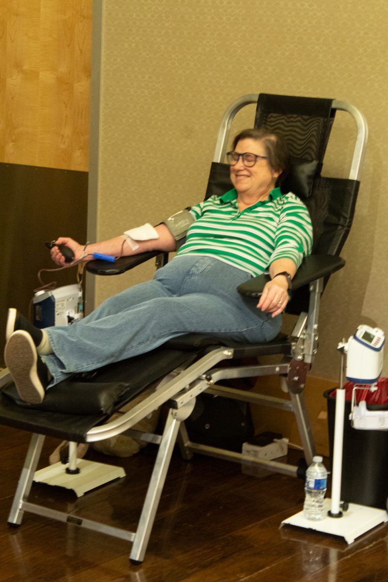 Kate Jeracki, former author for the Colorado State University alumni magazine, donates blood during the Garth Englund Blood Center’s blood drive, in the Lory Student Center, Feb. 18. “I’m retired from CSU, and I still get the emails from the AP Council, and I knew they were doing this today, so I thought I’d come over," she said.