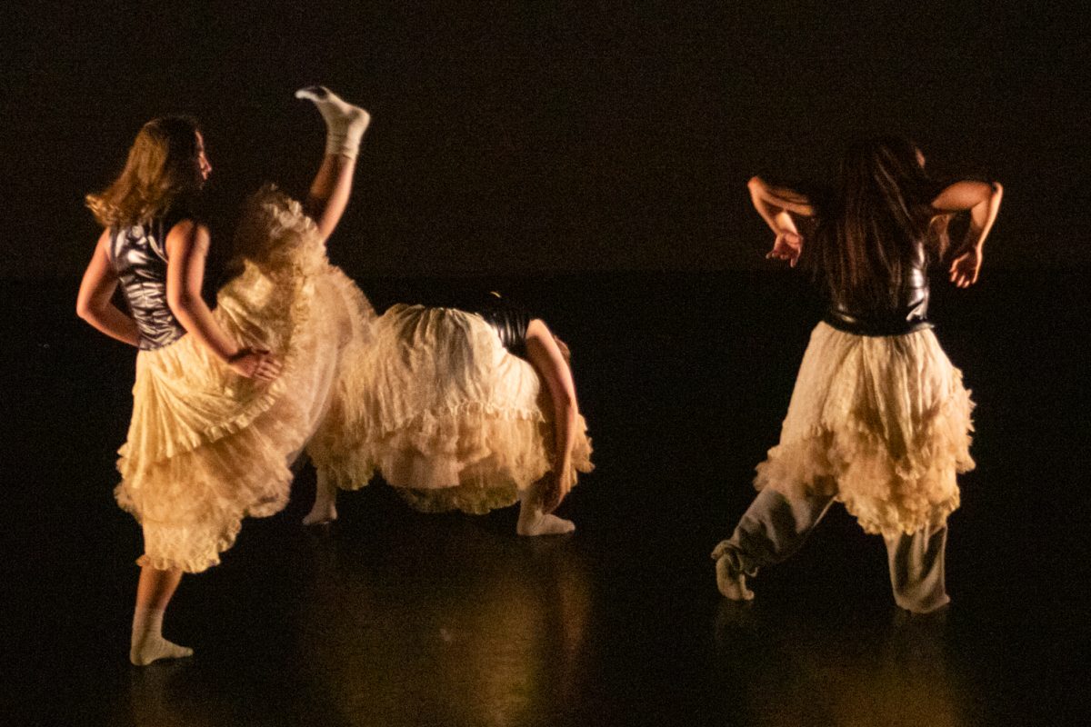 A group of dancers from University of Wyoming Dance rehearse a piece titled Everything is Fine during a dress rehearsal of Colorado State University Dance’s Body/Speak: Dance Community Collaboration in the University Dance Theater Feb. 20. The dance concert, co-directed by Susie Garifi and Julia Cooper, aims to build networks in the local dance community by hosting companies and choreographers based in Colorado and Wyoming.