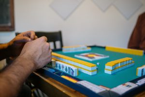 Mahjong tiles and walls during a game.