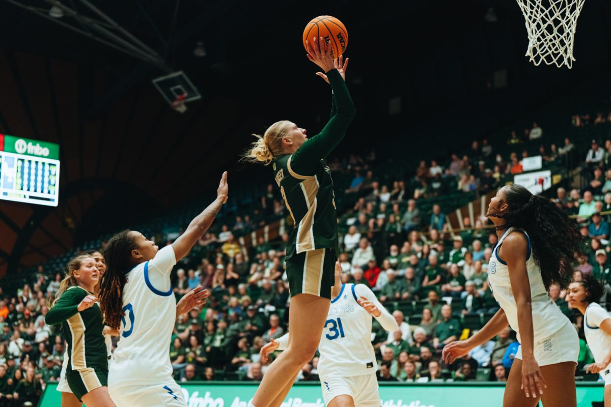 Lexus Bargesser (3) from Colorado State University women's basketball team jumps for a layup against the Air Force in its senior night matchup at Moby Arena. CSU won 66-52 on Feb. 28.