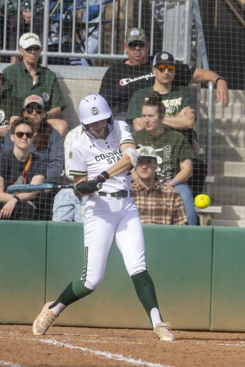 Allyson Moody (25) hits the ball during game against UNC. The Rams won 5-1 at the CSU softball field on Feb. 28.