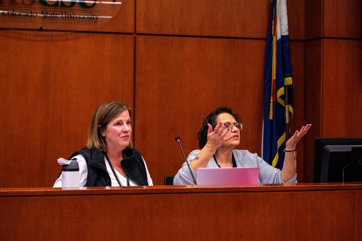 Colorado State University Deputy General Counsel Janine Mohr and Penny Gonzales-Soto, director of Student Legal Services speak to students at the Associated Students of CSU's closed free speech forum Jan. 29. Student leaders engaged in discussion surrounding current campus free speech policies and legal issues surrounding the first amendment. 