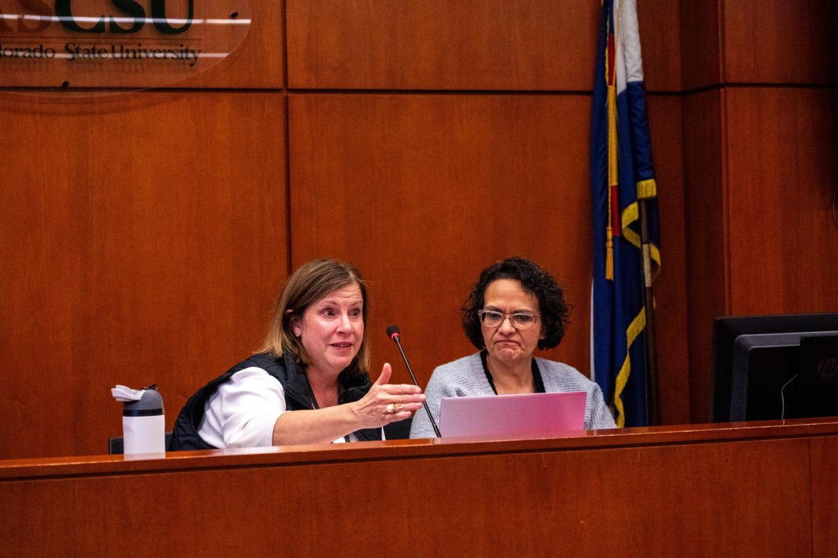 Colorado State University Deputy General Counsel Janine Mohr and Penny Gonzales-Soto, director of Student Legal Services speak to students at the Associated Students of CSU's closed free speech forum Jan. 29. Student leaders engaged in discussion surrounding current campus free speech policies and legal issues surrounding the first amendment. 