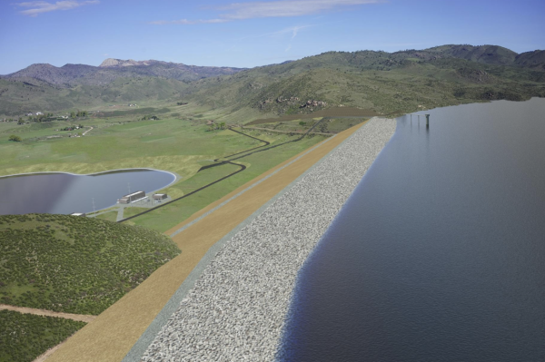 Artist rendering proposed dam and forebay of Glade Reservoir, Feb. 22
