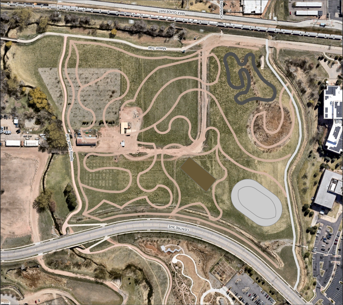 The mockup drawing for proposed Bay Farm Bike Park, a 2026 senior capstone project designed by civil engineering students at Colorado State University. 