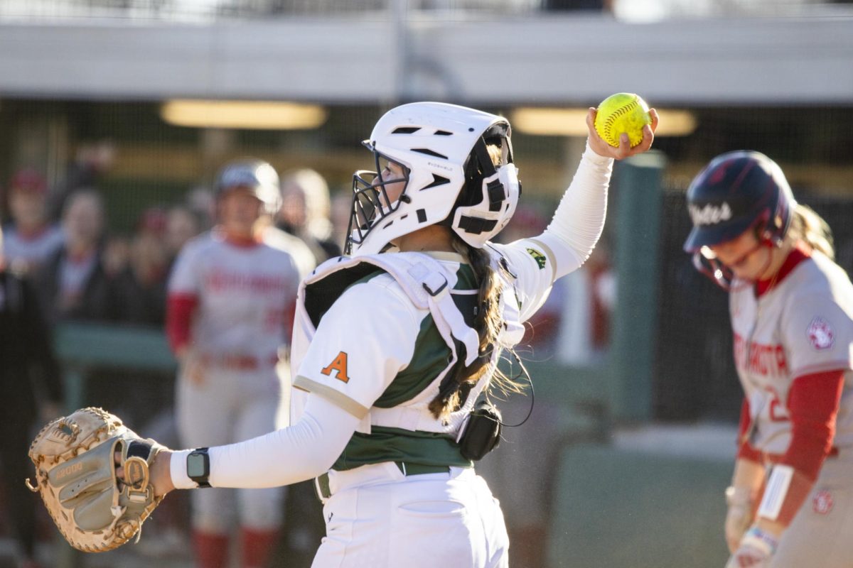 Bradie Poteet-Herrera (20) throws the ball during Colorado State University’s second game against University of South Dakota March 7. The Rams lost 2-6 at the CSU softball field.