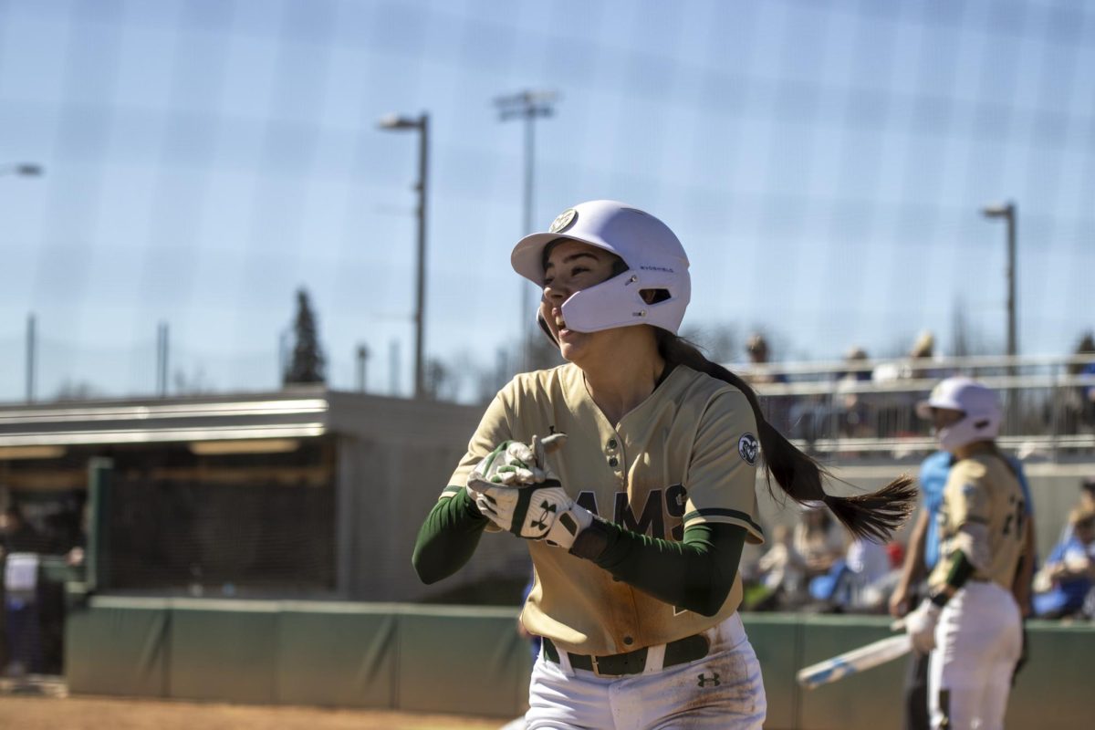Rylee Gonzalez (18) celebrates getting home during Colorado State University’s game against South Dakota State March 8. TThe Rams secured an 8-0 shutout in five innings at the CSU Softball Field.