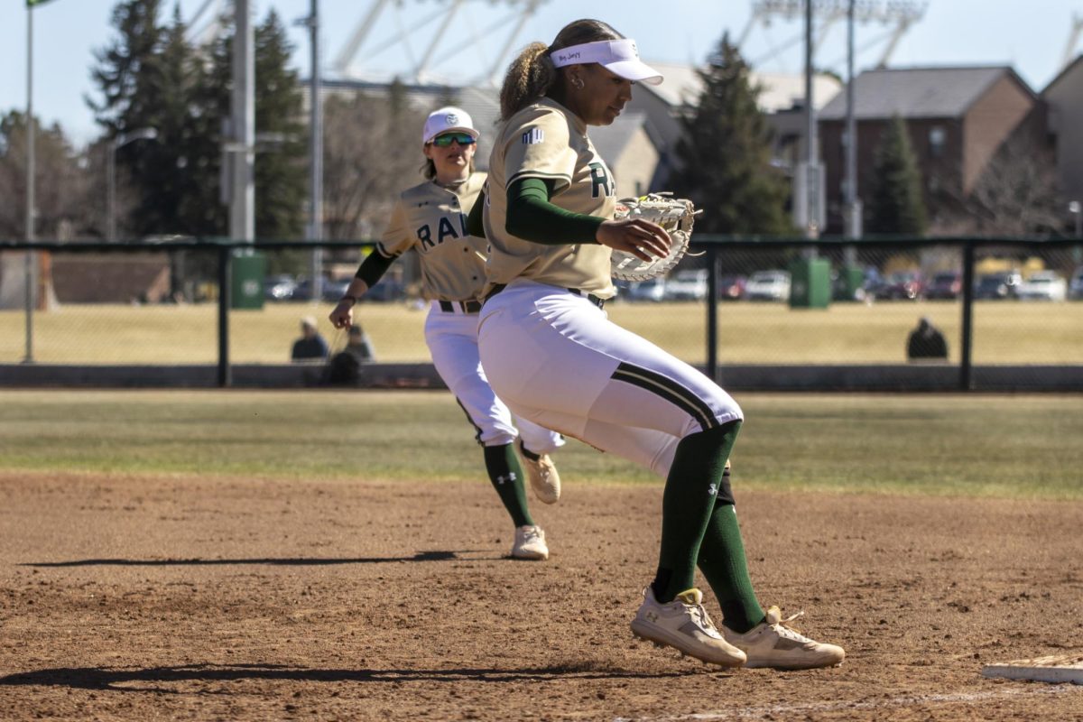 Jailey Wilson (10) runs to first base with the balll during Colorado State University’s game against South Dakota State March 8. The Rams secured an 8-0 shutout in five innings at the CSU Softball Field.