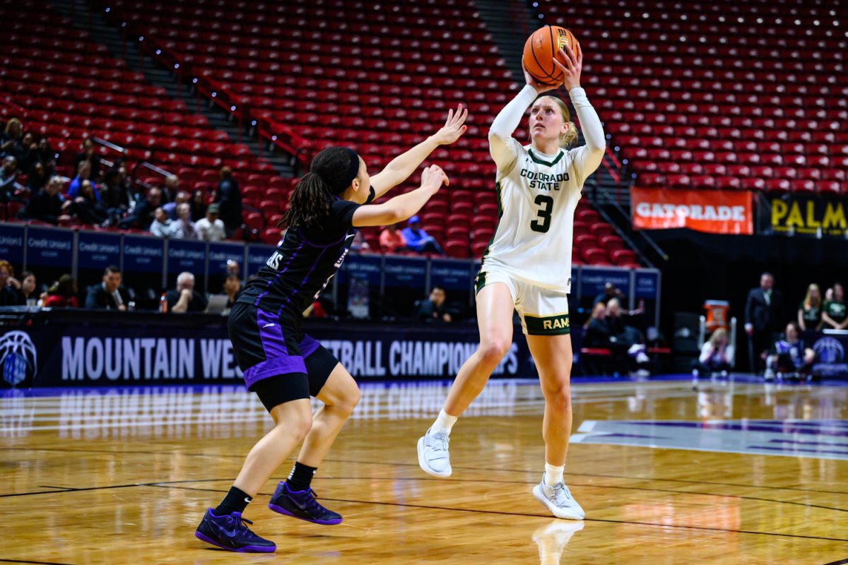 Colorado State University women's basketball guard 
Lexus Bargesser (3) looks for a shot against Grand Canyon University during the Mountain West Tournament in Las Vegas March 8.