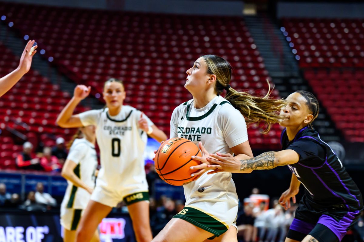 Colorado State University women's basketball guard Brooke Carlson (2) looks for a shot during CSU's game against Grand Canyon University in Las Vegas March 8. CSU played GCU in their opening game in the Mountain West tournament, winning 61-59.