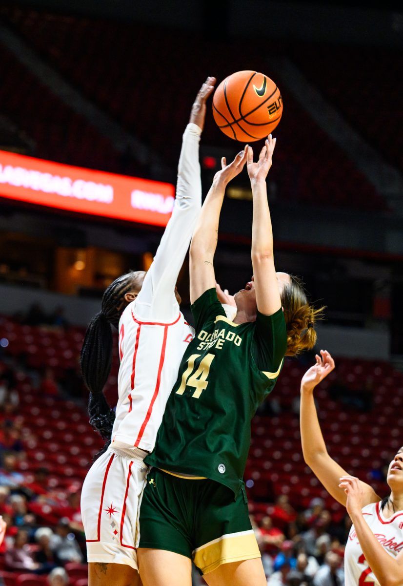 Colorado State University women's basketball guard Marta Leimane (14) goes up for the hoop during CSU's game against the University of Nevada Las Vegas March 9.