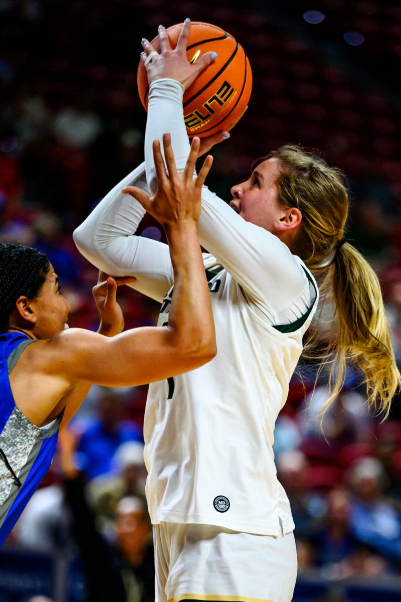 Colorado State University women's basketball guard Kloe Froebe (1) attempts a shot during CSU's game against the United Stated Air Force Academy in the Mountain West tournament finals March 10. 