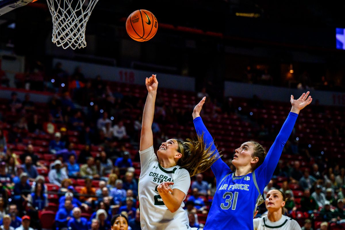 Colorado State University women's basketball guard Brooke Carlson (2) attempts a layup against Air Force Academy during CSU's game against AFA for the final game of the Mountain West tournament March 10. 