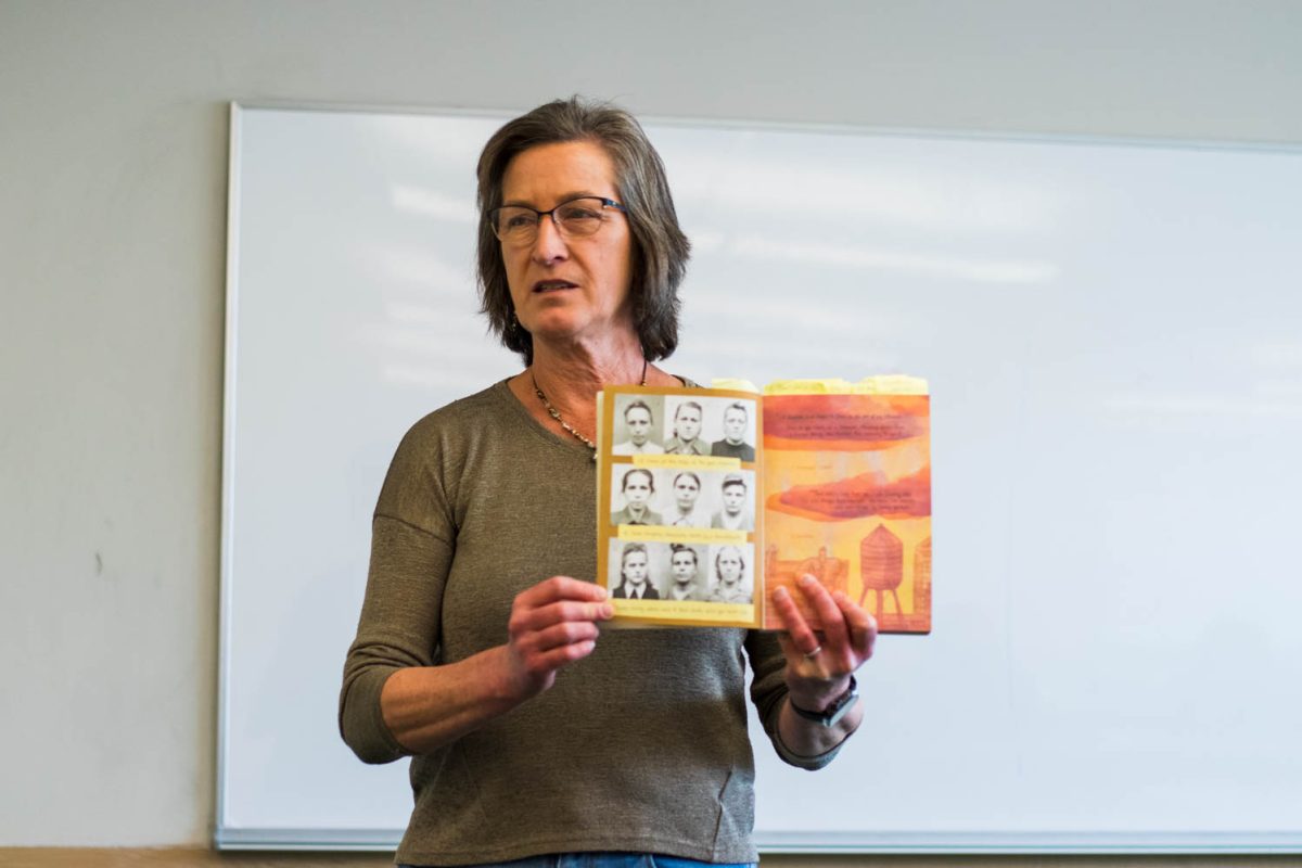 Professor Rachel Kirby lectures her class March 27.