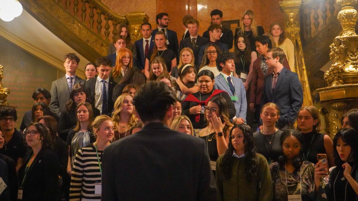 Associated Students of Colorado State University and guests mill around the Colorado Capitol during the Day at the Capitol event March 31. The event connected with local lawmakers as well as Gov. Jared Polis. 