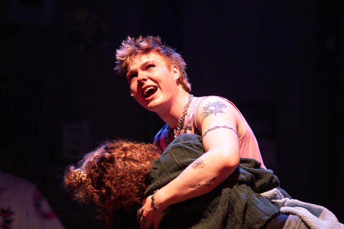 Colorado State University actos plays "Roger" displays sad emotions during dress rehearsal of the Rent musical in the University Center of the Arts, March 5.