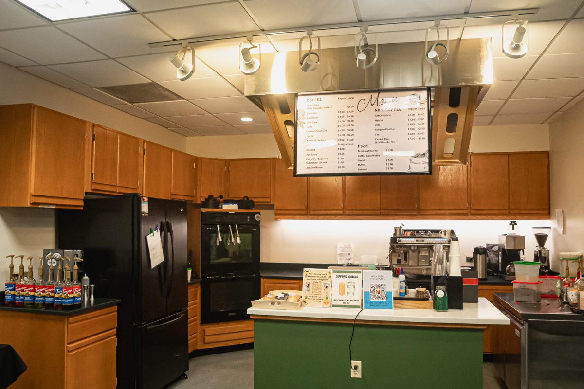 Front desk set up of the Gifford Cafe during the middle of the day April 1.