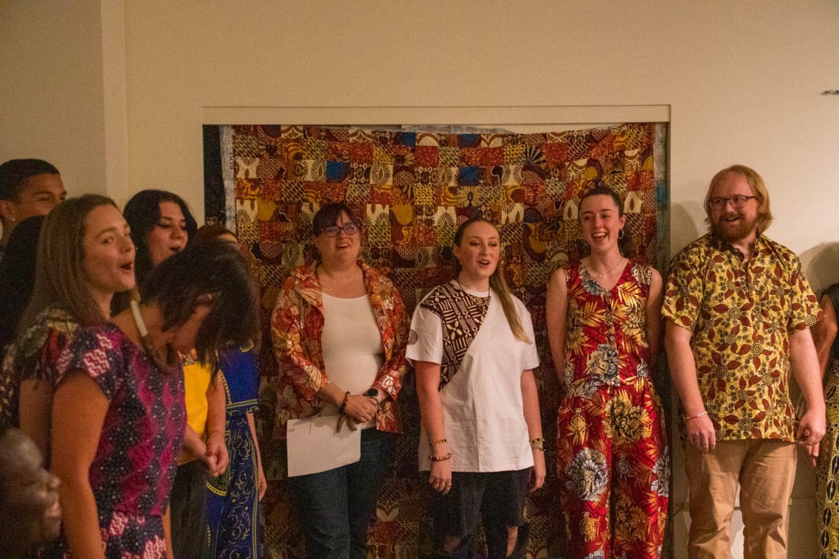 Students perform a traditional song for the Gifts of Ghana celebration at the University Center for the Arts April 4.