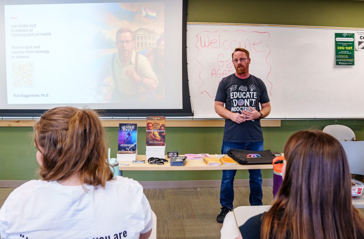 Gays Against Groomers Director of Legislation Rich Guggenheim speaks to Colorado State University Turning Point USA members April 16.
