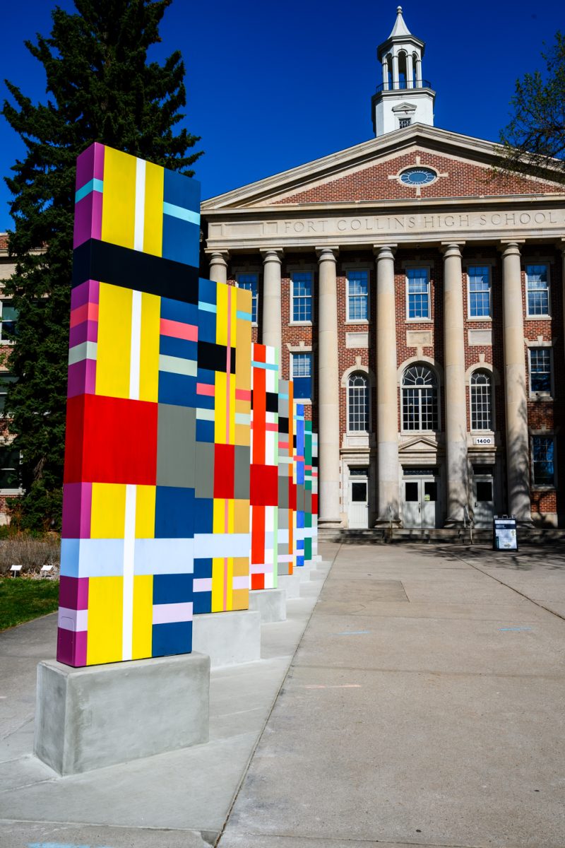Artist and Colorado State University alumn Pard Morrison's sculpture, "That Which Holds Us Together," stands outside the University Center for the Arts April 19.