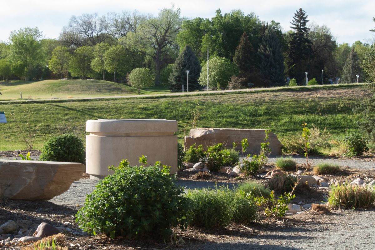 The concrete pedestal at the Colorado State University Peace Corps Tribute Garden, near the south entrance of the Lory Student Center, honors the nearly 2,000 CSU graduates who have served in the Peace Corps April 22.