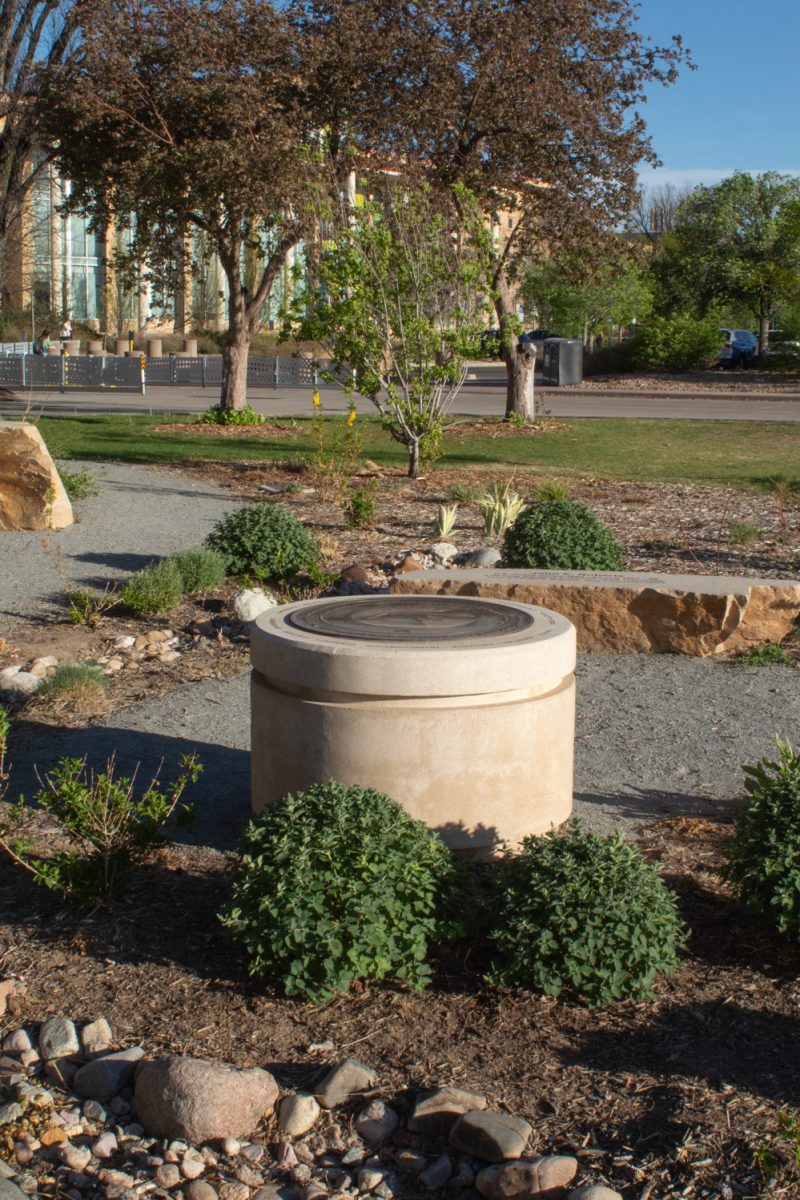 The Colorado State University Peace Corps tribute garden, near the south entrance of the Lory Student Center April 22. The garden was unveiled in 2023 to commemorate the lasting connection between the University and the Peace Corps.