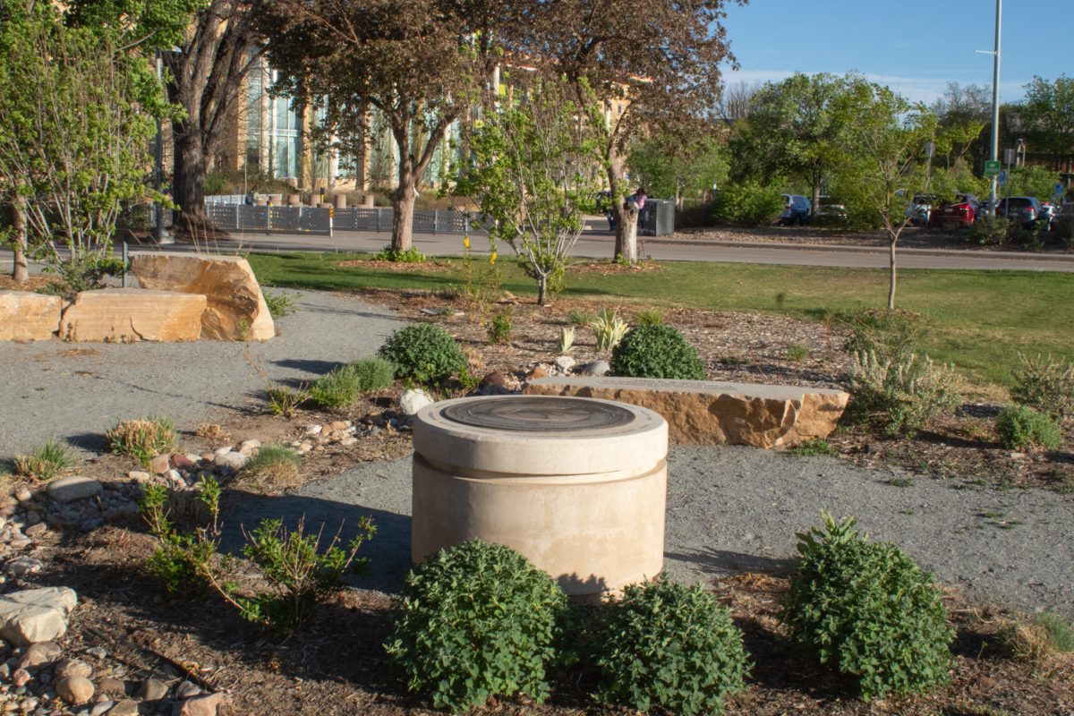 The Colorado State University Peace Corps tribute garden, near the south entrance of the Lory Student Center April 22. The garden was unveiled in 2023 to commemorate the lasting connection between the University and the Peace Corps.