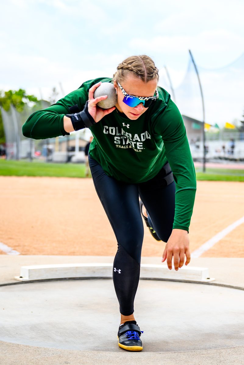 Colorado State University track and field athlete Kajsa Borrman lines up for her shotput throw during CSU's Border Dual Meet against the University of Wyoming April 25.