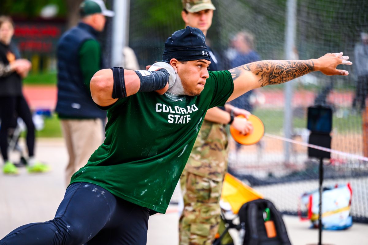 Colorado State University track and field athlete Leonardo Ramos begins his shotput throw during CSU's Border Dual Meet against the University of Wyoming April 25. Ramos placed first with a mark of 18.29 meters.