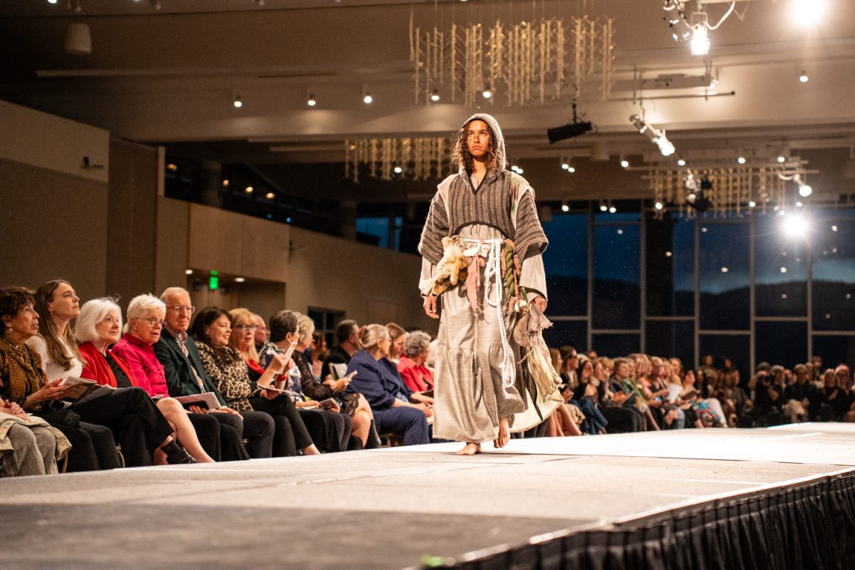 A student models a look designed by Colby Zur, a senior in apparel design and production, as part of his collection Terminus during Fashion Reframed, Colorado State University Design and Merchandising department’s annual student-run fashion show in the Lory Student Center ballrooms May 1. 
