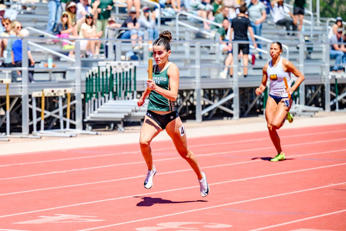 Colorado State University track and field athlete Lily Krob finishes out the women's 4x100 relay at the Doug Max Invitational May 2. 