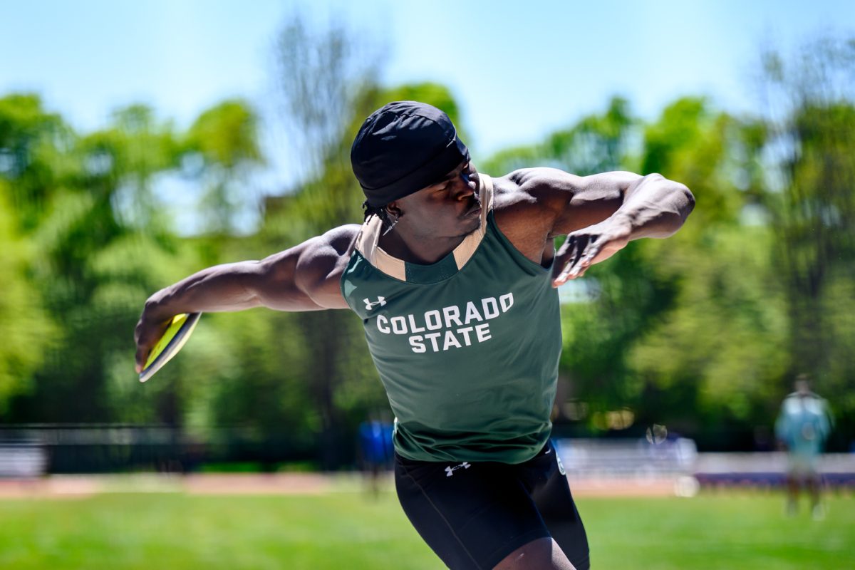 Colorado State University Track and Field athlete Daniel Baroumbaye begins his discus throw during the Doug Max Invitational May 2. Baroumbaye placed fourth with a throw of 52.72 meters.
