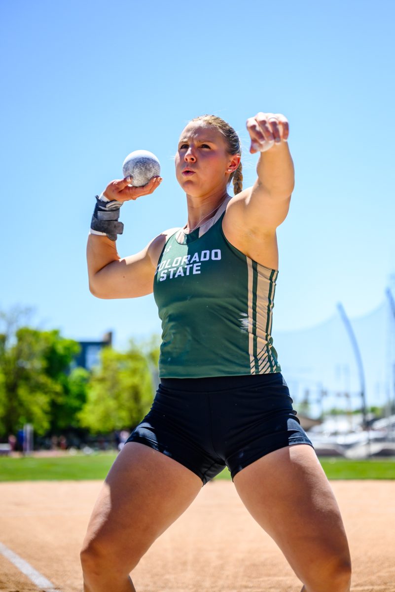 Colorado State University track and field athlete Makayla Long takes a breath and prepares to throw her shot put during the Doug Max Invitational May 2.