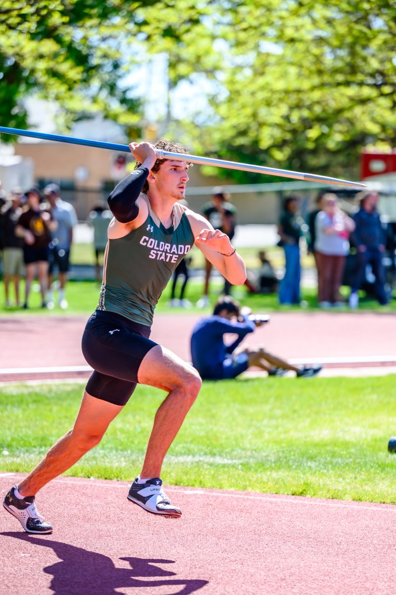 Colorado State University Track and Field athlete Austin Shaffer starts the run-up for his javelin throw at the Doug Max Invitational May 2. Shaffer placed first with a mark of 63.97 meters.