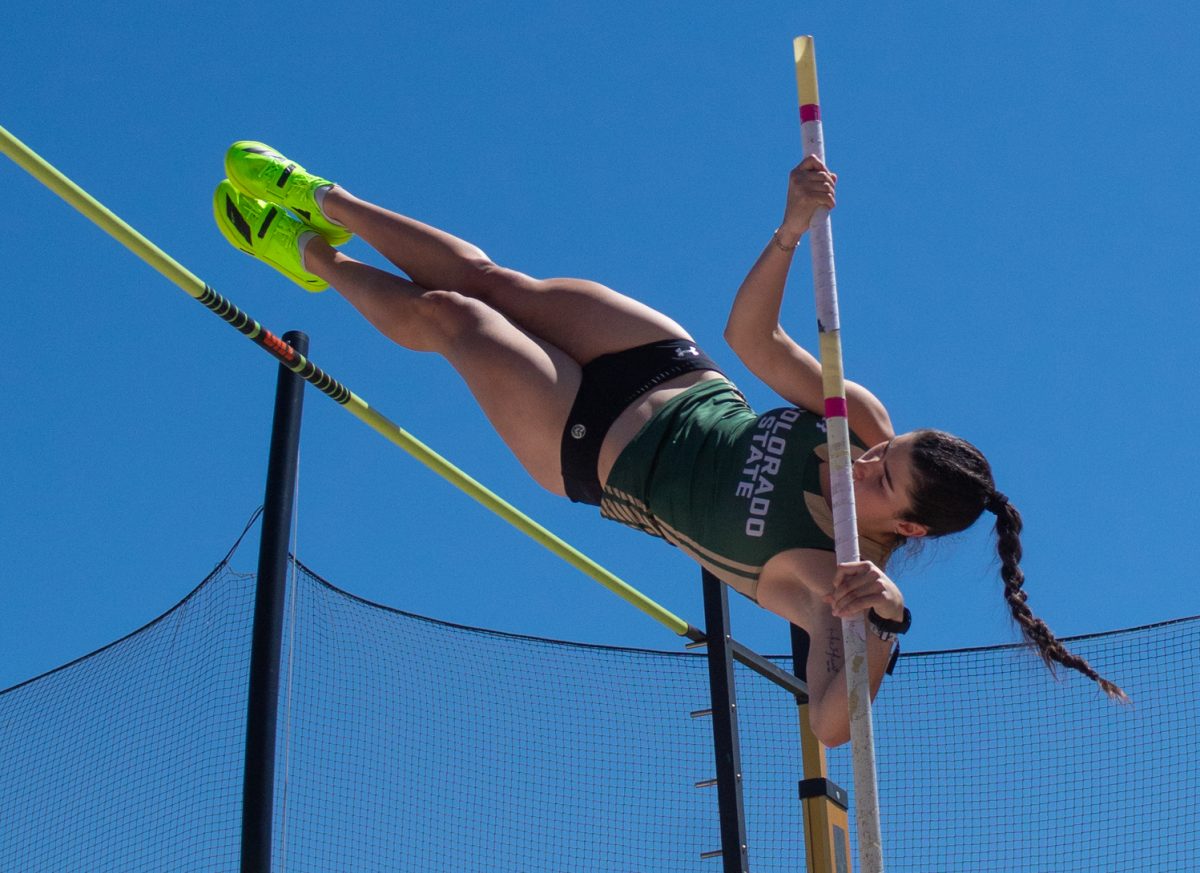 Colorado State University Track and Field athlete Ella Pickron vaults over the bar during CSU’s Doug Max Invitational May 2.