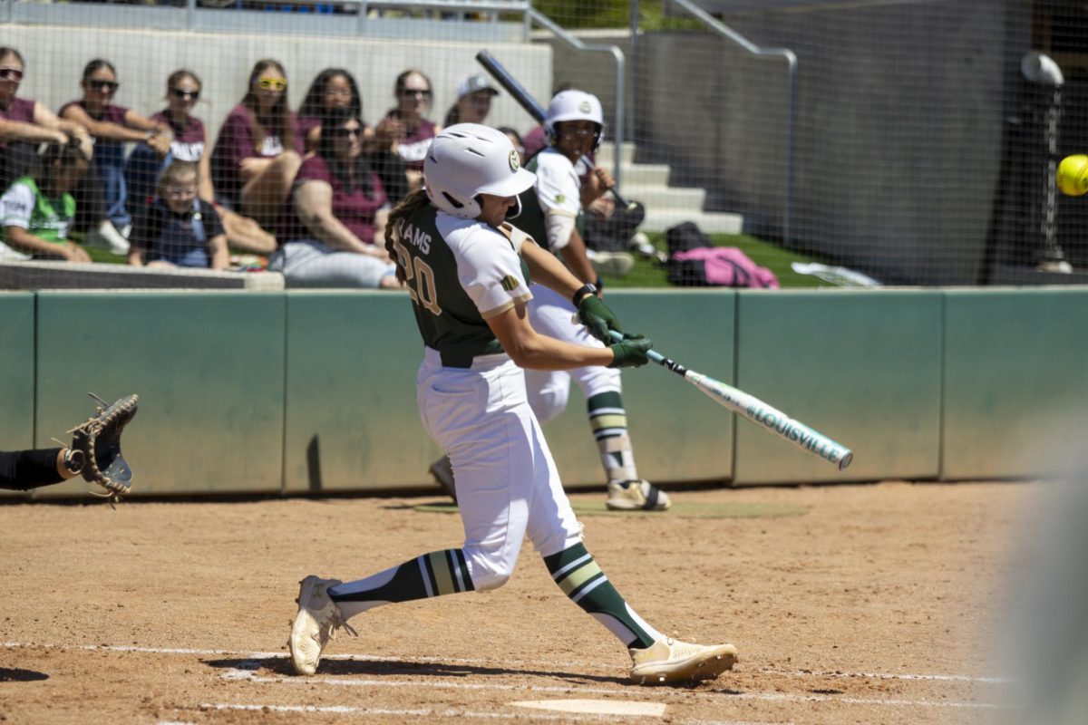 Bradie Poteet-Herrera (20) hits the ball. The Rams played Grand Canyon University at the CSU softball field May 2nd.