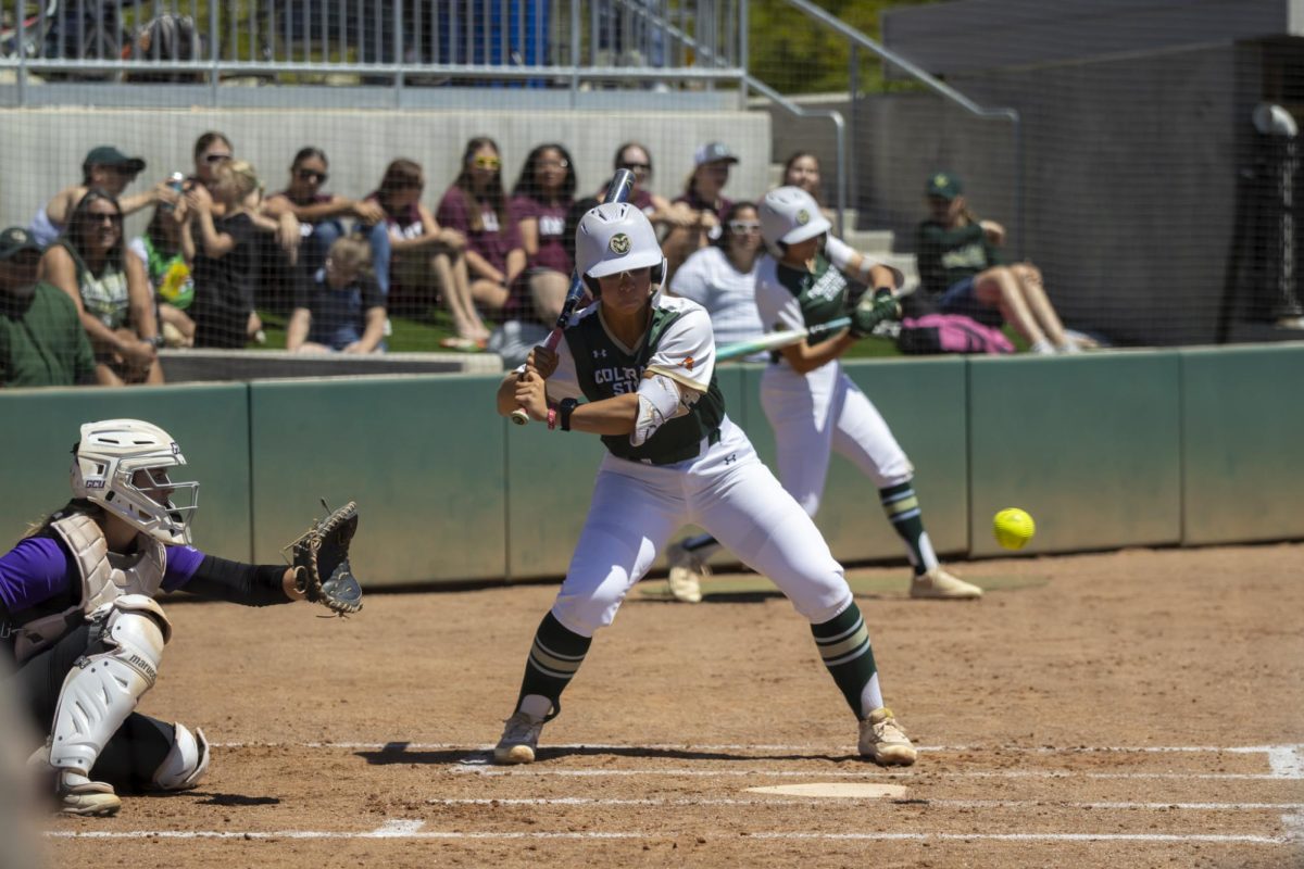 Abby Edwards (34) watches a pitch go by. The Rams played Grand Canyon University at the CSU softball field May 2nd.