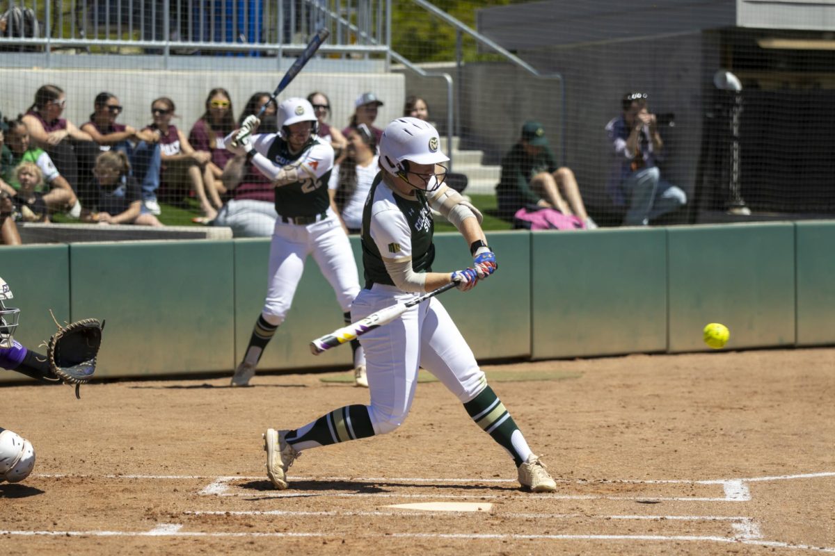 Madi Eslinger (13) hits the ball. The Rams played Grand Canyon University at the CSU softball field May 2nd.