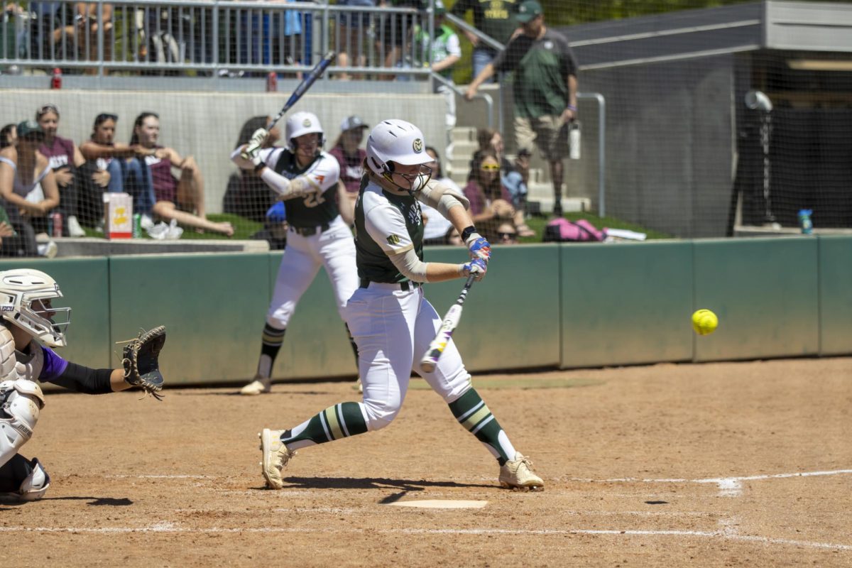 Madi Eslinger (13) hits the ball. The Rams played Grand Canyon University at the CSU softball field May 2nd.