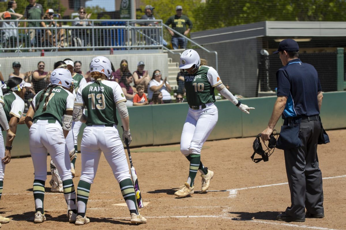 Jailey Wilson (10) and teammates celebrate her home run. The Rams played Grand Canyon University at the CSU softball field May 2nd.