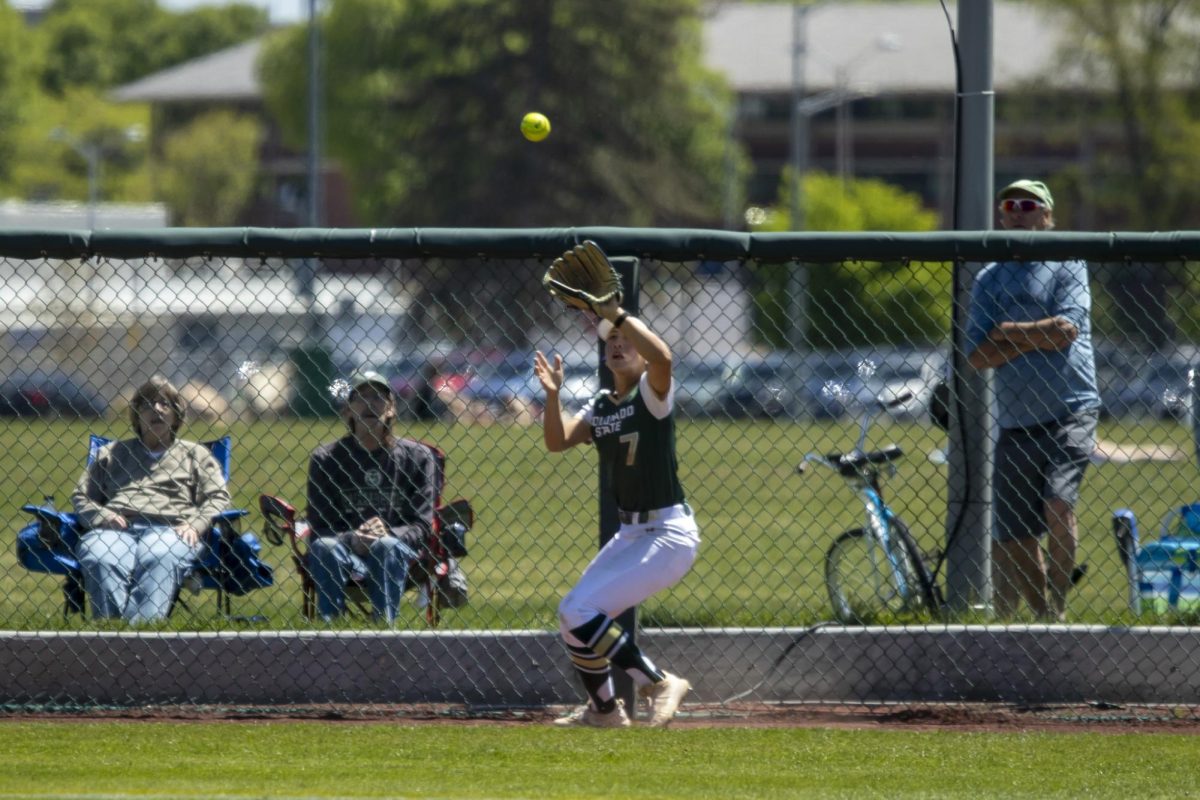 Autumn Rutherford (7) catches a ball hit to the outfield. The Rams played Grand Canyon University at the CSU softball field May 2nd.
