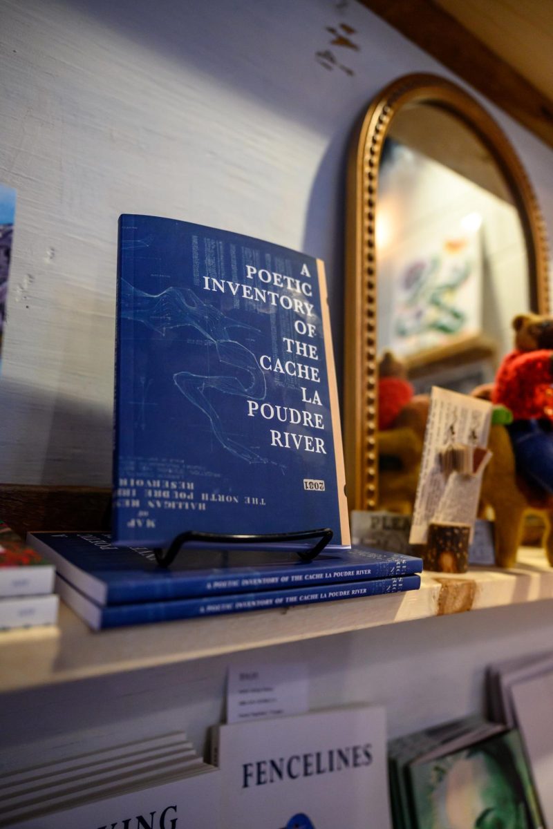 "A Poetic Inventory of the Cache la Poudre River" sits on display in Wolverine Farm May 3.