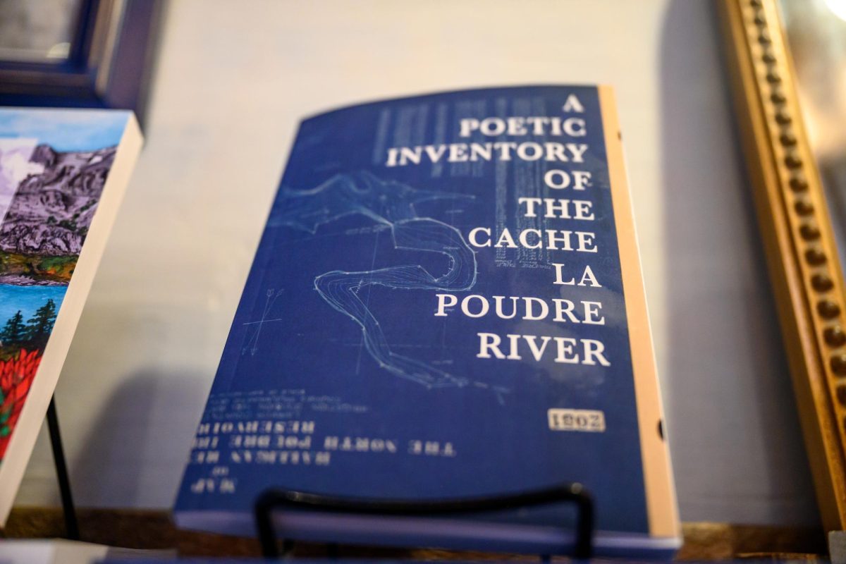 "A Poetic Inventory of the Cache la Poudre River" sits on display in Wolverine Farm May 3.