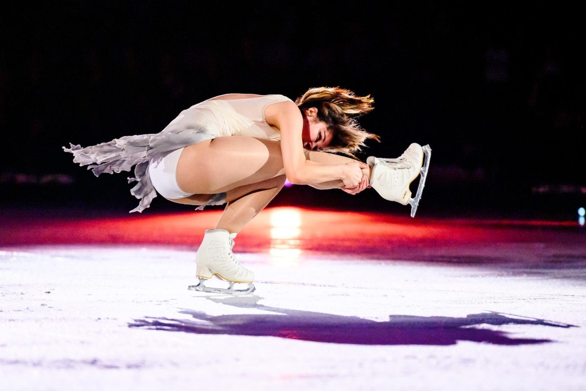 Alysa Liu tucks into a spin during her first number at the Stars on Ice show in Loveland, Colorado May 12.