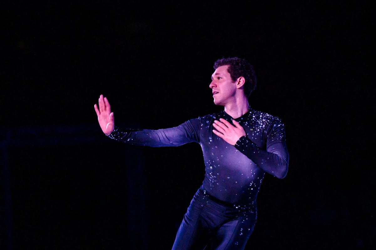 Olympic bronze medalist Jason Brown looks out to the crowd during his second performance in the Stars on Ice show in Loveland, Colorado May 12.
