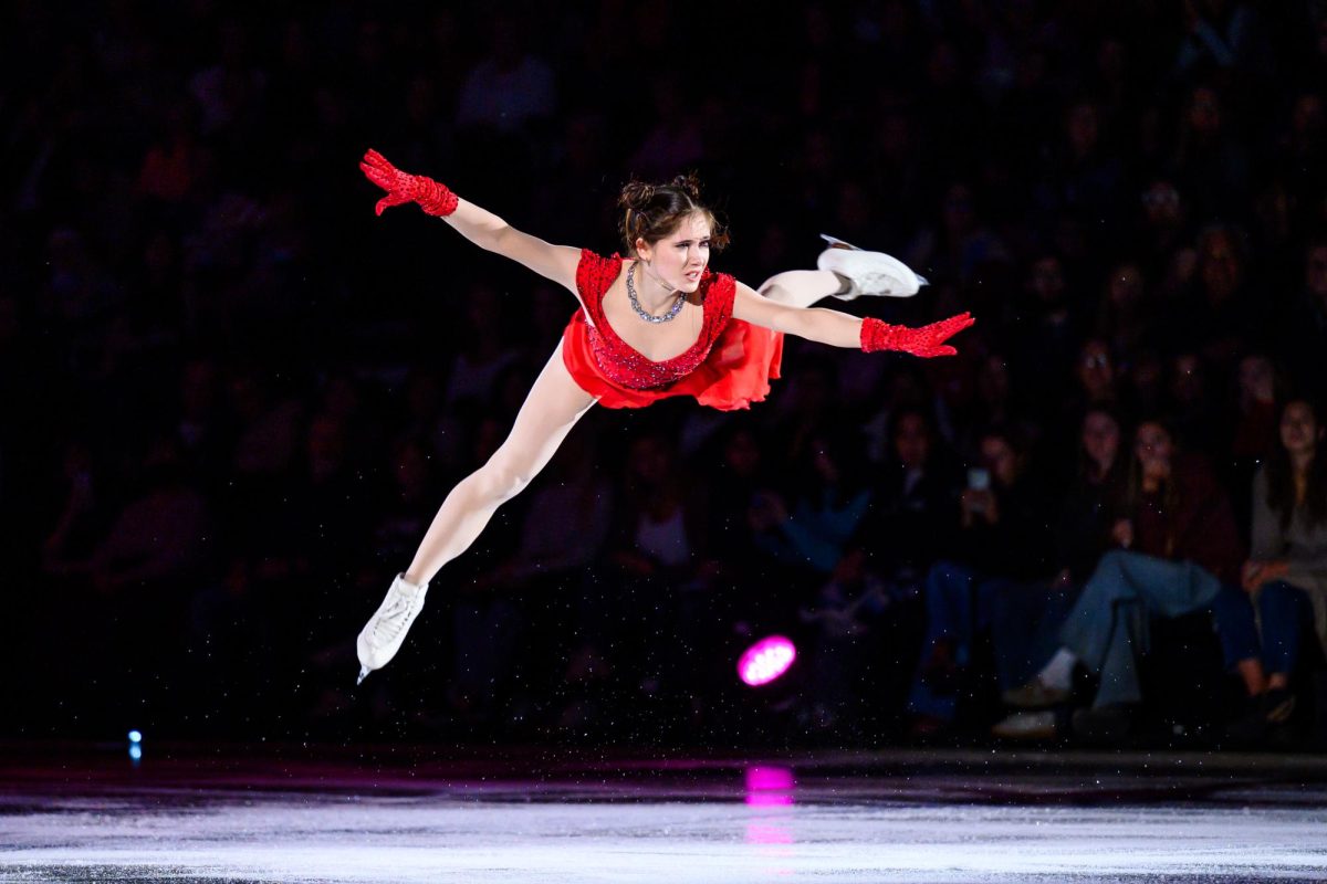 World silver medalist Isabeau Levito leaps off the ice during her second solo number of the Stars on Ice show in Loveland, Colorado May 12.